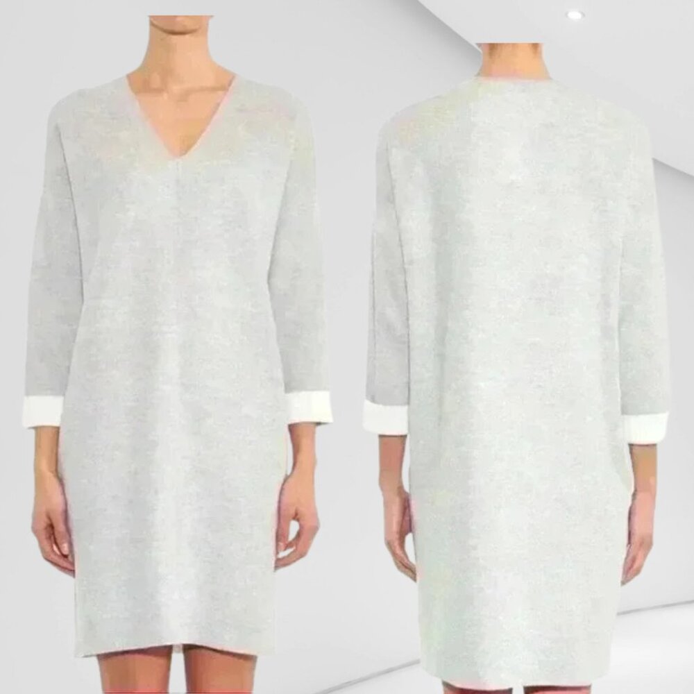 VINCE V-Neck Sweater Dress - Light Gray - Size M